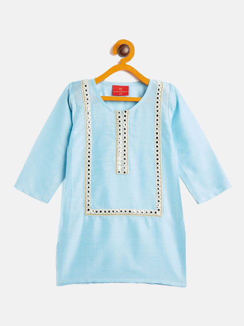 Vastramay SISHU Girls' Aqua Blue Viscose Kurta And Straight Pant Set